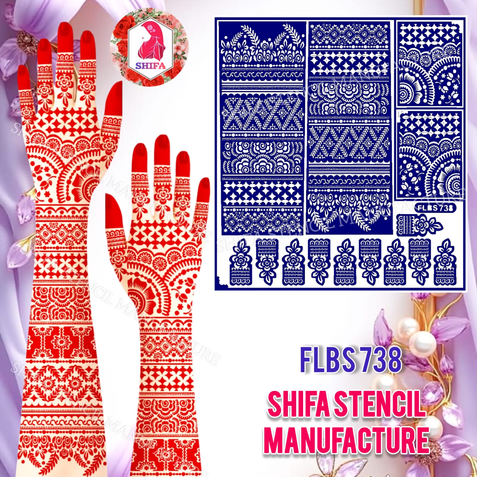 FLBS 738 Beautiful Festive Stencil Art double hand Henna Stencil - Shifa Stencil